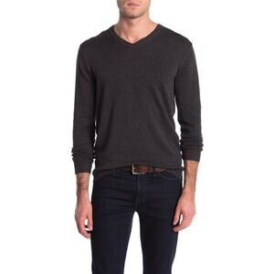 Joe Fresh Pullover Sweater V-Neck Long Sleeve Rib Knit Heathered Charcoal Medium